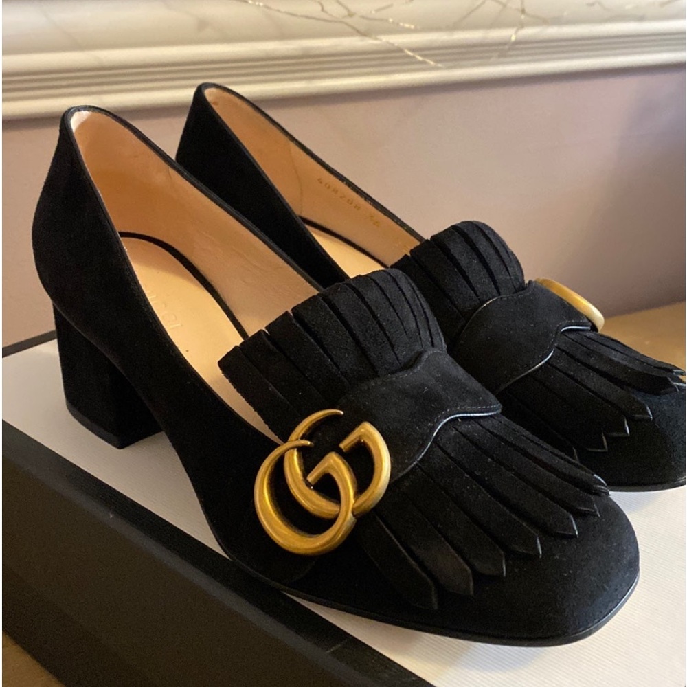 GUCCI Maramont Black Suede Mid heel Pump